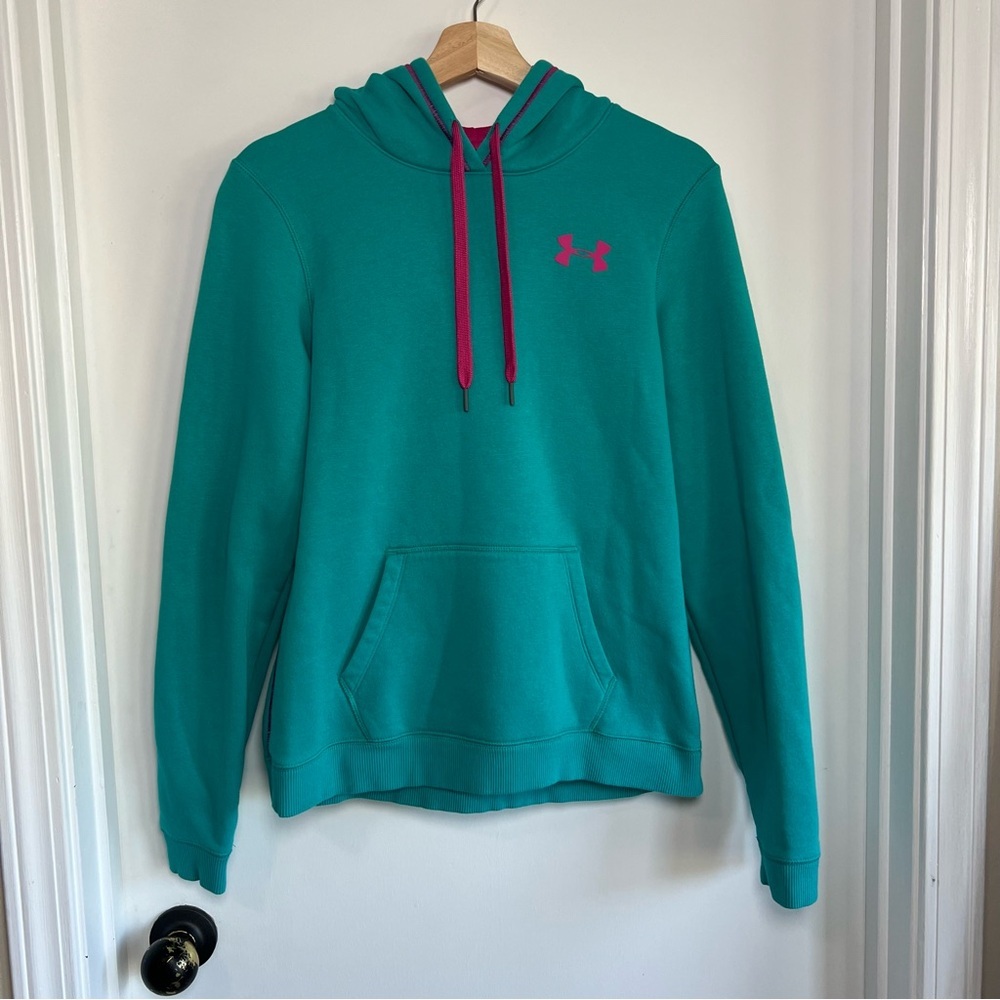 Under Armour Turquoise Pink Pullover Hoodie,‎ Size Medium